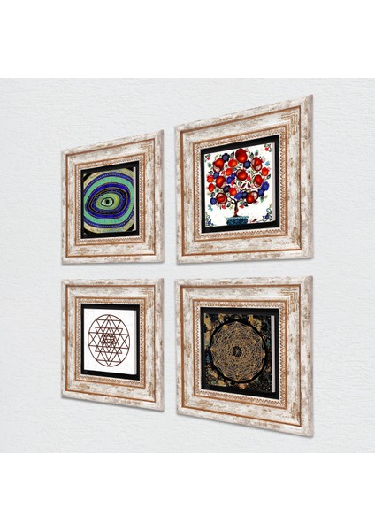 Nazar, Sri Yantra, Nar Ağacı Taş Duvar Tablosu Çerçeveli Duvar Dekoru 4 Parça Tablo Seti Wall Art T4-1018 fiyatları
