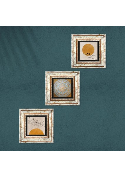 Stone Minimalist, Sri Yantra Çerçeveli Taş Duvar Tablosu 3’lü Set - Dekoratif Modern Sanat, Ev ve Ofis Dekoru |TK3-1941| fırsatları