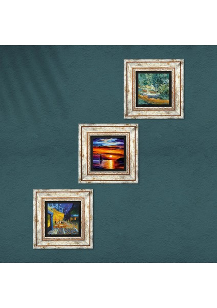 Van Gogh Oise Bankası, Kafe Terasta Gece, Deniz Manzarası Taş Duvar Tablosu Çerçeveli Duvar Dekoru 3 Parça Tablo Seti Wall Art T3-1950 fırsatları