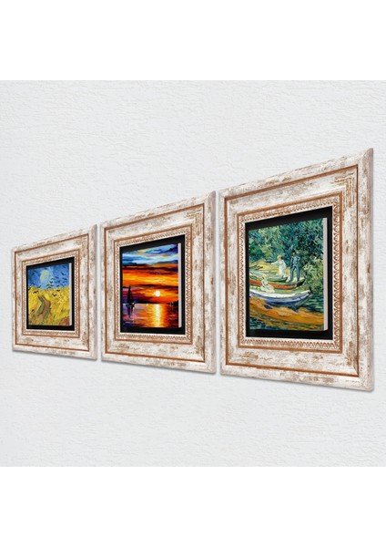 Stone Van Gogh, Deniz Manzarası Çerçeveli Taş Duvar Tablosu 3’lü Set - Dekoratif Modern Sanat, Ev ve Ofis Dekoru |TK3-1952| fiyatları