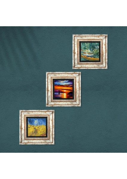 Stone Van Gogh, Deniz Manzarası Çerçeveli Taş Duvar Tablosu 3’lü Set - Dekoratif Modern Sanat, Ev ve Ofis Dekoru |TK3-1952| fırsatları