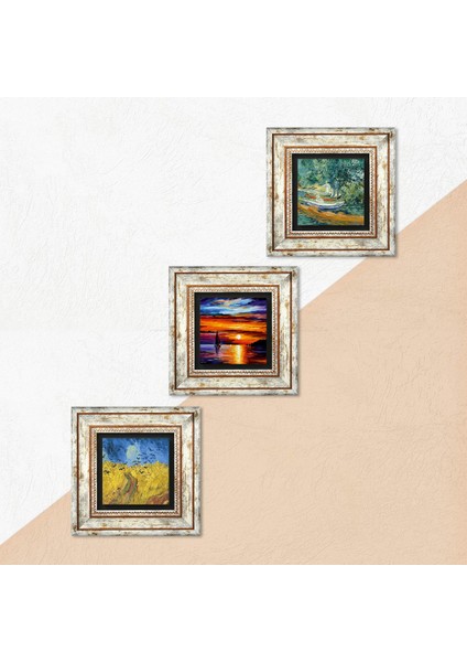 Stone Van Gogh, Deniz Manzarası Çerçeveli Taş Duvar Tablosu 3’lü Set - Dekoratif Modern Sanat, Ev ve Ofis Dekoru |TK3-1952| indirimleri