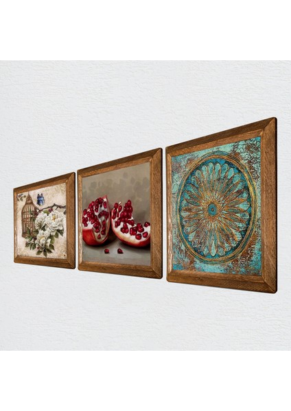 Stone Yaşam Çiçeği, Kelebekli Çiçek, Nar Ahşap Çerçeveli Taş Duvar Tablosu 3’lü Set – 25x25 cm Dekoratif Modern Sanat – Ev ve Ofis Dekoru |W3-1093| fiyatları