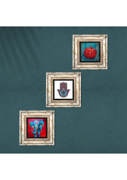 Stone Fil, Fatma Ana Eli (Hamsa), Nar Çerçeveli Taş Duvar Tablosu 3’lü Set - Dekoratif Modern Sanat, Ev ve Ofis Dekoru |TK3-180| fırsatları