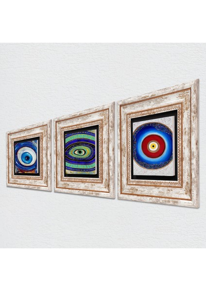 Nazar Çerçeveli Taş Duvar Tablosu 3’lü Set - Dekoratif Modern Sanat, Ev ve Ofis Dekoru |TK3-1957| fiyatları