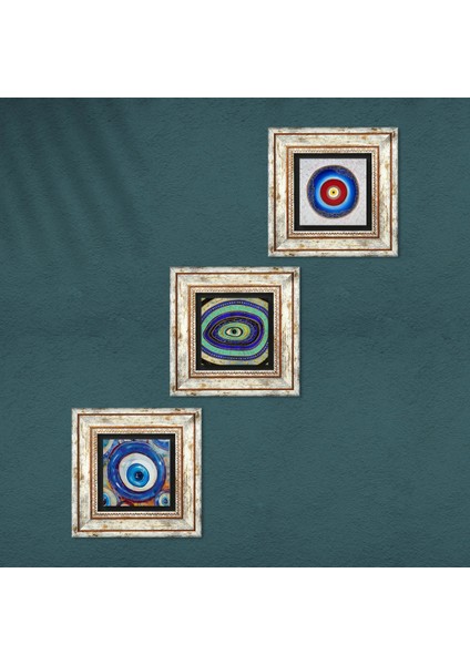 Nazar Çerçeveli Taş Duvar Tablosu 3’lü Set - Dekoratif Modern Sanat, Ev ve Ofis Dekoru |TK3-1957| fırsatları