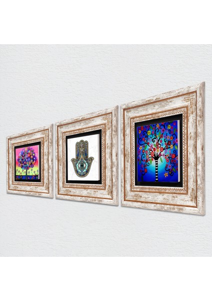 Stone Hayat Ağacı, Hayat Ağacı, Fatma Ana Eli (Hamsa) Çerçeveli Taş Duvar Tablosu 3’lü Set - Dekoratif Modern Sanat, Ev ve Ofis Dekoru |TK3-336| fiyatları
