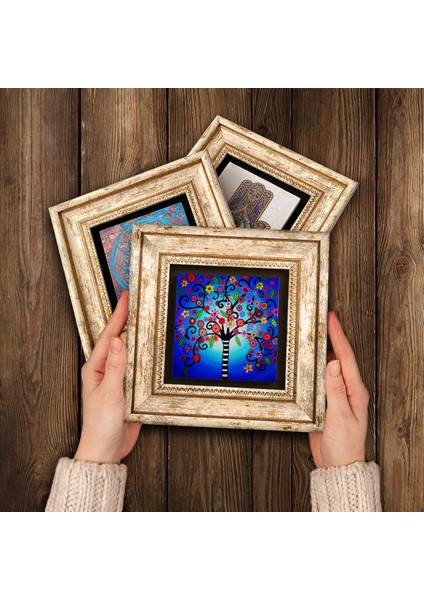 Stone Hayat Ağacı, Hayat Ağacı, Fatma Ana Eli (Hamsa) Çerçeveli Taş Duvar Tablosu 3’lü Set - Dekoratif Modern Sanat, Ev ve Ofis Dekoru |TK3-336| modelleri