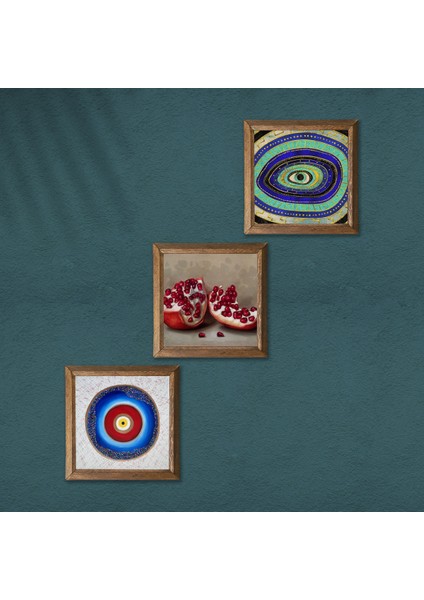 Nazar, Nar Taş Duvar Tablosu Ahşap Çerçeveli Duvar Dekoru 3 Parça Tablo Seti Wall Art W3-1677 modelleri