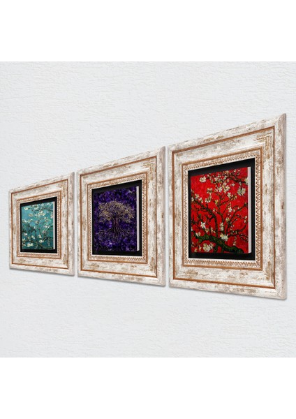Hayat Ağacı, Van Gogh Badem Ağacı Taş Duvar Tablosu Çerçeveli Duvar Dekoru 3 Parça Tablo Seti Wall Art T3-1768 fiyatları