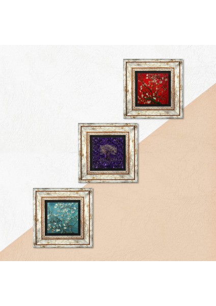 Hayat Ağacı, Van Gogh Badem Ağacı Taş Duvar Tablosu Çerçeveli Duvar Dekoru 3 Parça Tablo Seti Wall Art T3-1768 indirimleri