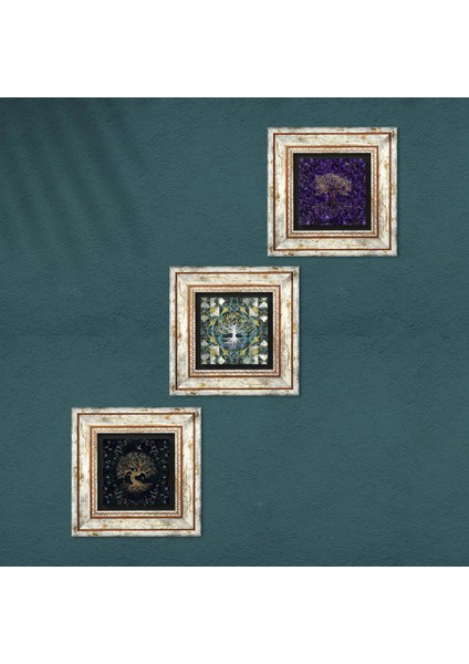 Stone Hayat Ağacı Çerçeveli Taş Duvar Tablosu 3’lü Set - Dekoratif Modern Sanat, Ev ve Ofis Dekoru |TK3-1919| fırsatları