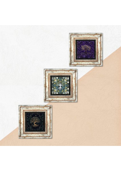 Stone Hayat Ağacı Çerçeveli Taş Duvar Tablosu 3’lü Set - Dekoratif Modern Sanat, Ev ve Ofis Dekoru |TK3-1919| indirimleri