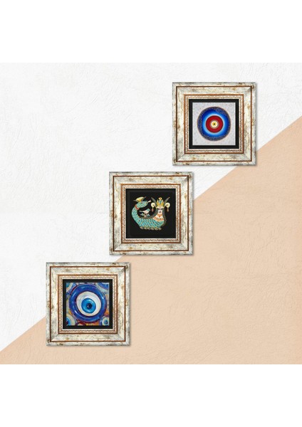 Nazar, Şahmeran Çerçeveli Taş Duvar Tablosu 3’lü Set - Dekoratif Modern Sanat, Ev ve Ofis Dekoru |TK3-1961| indirimleri
