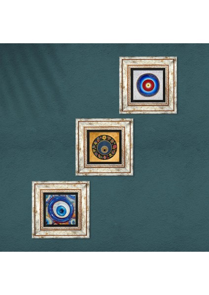 Stone Nazar Çerçeveli Taş Duvar Tablosu 3’lü Set - Dekoratif Modern Sanat, Ev ve Ofis Dekoru |TK3-1963| fırsatları