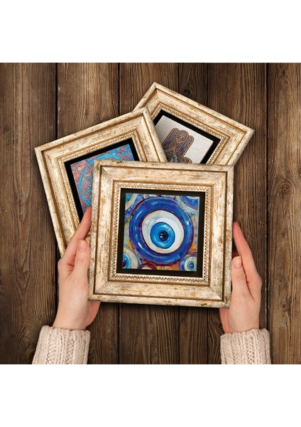 Stone Nazar Çerçeveli Taş Duvar Tablosu 3’lü Set - Dekoratif Modern Sanat, Ev ve Ofis Dekoru |TK3-1963| modelleri