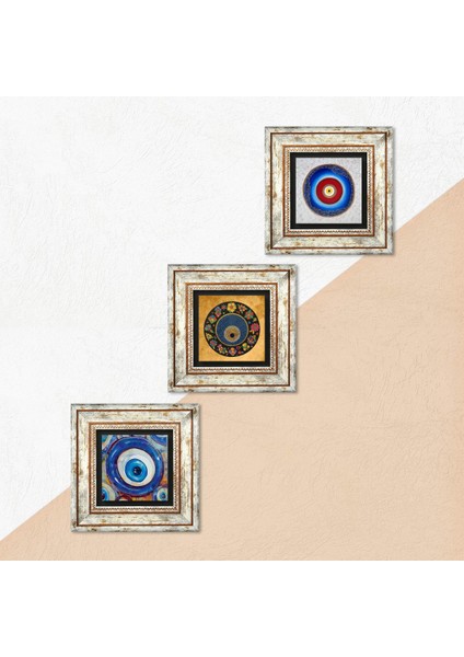 Stone Nazar Çerçeveli Taş Duvar Tablosu 3’lü Set - Dekoratif Modern Sanat, Ev ve Ofis Dekoru |TK3-1963| indirimleri
