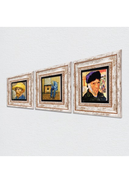 Van Gogh Çerçeveli Taş Duvar Tablosu 3’lü Set - Dekoratif Modern Sanat, Ev ve Ofis Dekoru |TK3-495| fiyatları