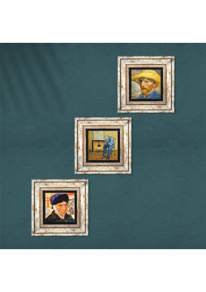 Van Gogh Çerçeveli Taş Duvar Tablosu 3’lü Set - Dekoratif Modern Sanat, Ev ve Ofis Dekoru |TK3-495| fırsatları