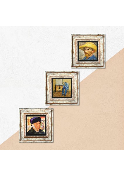 Van Gogh Çerçeveli Taş Duvar Tablosu 3’lü Set - Dekoratif Modern Sanat, Ev ve Ofis Dekoru |TK3-495| indirimleri
