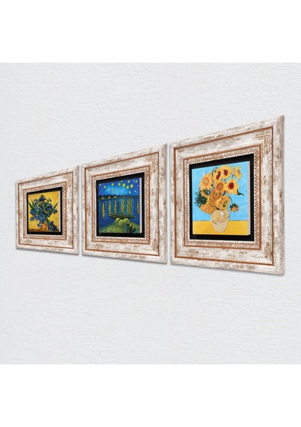 Stone Van Gogh Çerçeveli Taş Duvar Tablosu 3’lü Set - Dekoratif Modern Sanat, Ev ve Ofis Dekoru |TK3-512| fiyatları