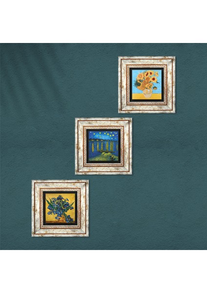 Stone Van Gogh Çerçeveli Taş Duvar Tablosu 3’lü Set - Dekoratif Modern Sanat, Ev ve Ofis Dekoru |TK3-512| fırsatları