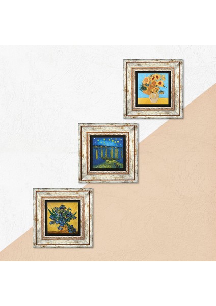 Stone Van Gogh Çerçeveli Taş Duvar Tablosu 3’lü Set - Dekoratif Modern Sanat, Ev ve Ofis Dekoru |TK3-512| indirimleri