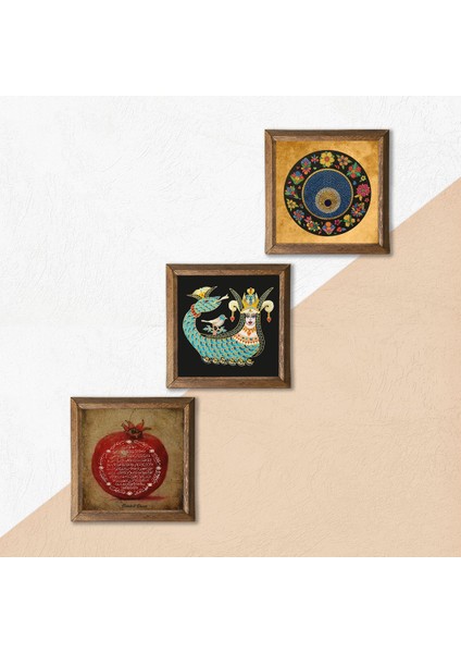 Nazar Boncuğu, Bereket Duası, Şahmeran Taş Duvar Tablosu Ahşap Çerçeveli Duvar Dekoru 3 Parça Tablo Seti Wall Art W3-275 indirimleri