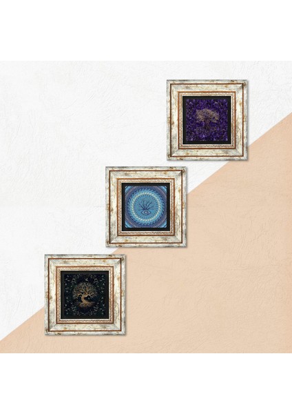 Nazar, Hayat Ağacı Taş Duvar Tablosu Çerçeveli Duvar Dekoru 3 Parça Tablo Seti Wall Art T3-1928 indirimleri