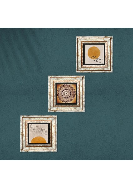Minimalist, Mandala Çerçeveli Taş Duvar Tablosu 3’lü Set - Dekoratif Modern Sanat, Ev ve Ofis Dekoru |TK3-1935| fırsatları