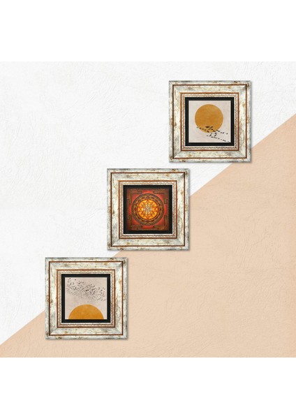 Stone Minimalist, Sri Yantra Çerçeveli Taş Duvar Tablosu 3’lü Set - Dekoratif Modern Sanat, Ev ve Ofis Dekoru |TK3-1940| indirimleri