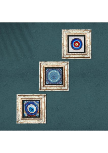 Stone Nazar Çerçeveli Taş Duvar Tablosu 3’lü Set - Dekoratif Modern Sanat, Ev ve Ofis Dekoru |TK3-1955| fırsatları