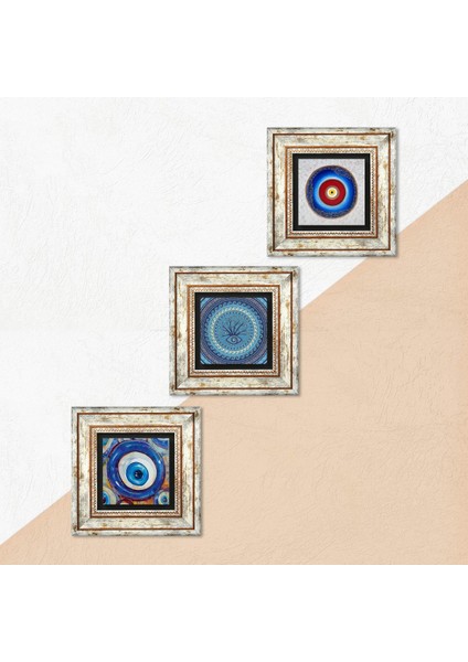 Stone Nazar Çerçeveli Taş Duvar Tablosu 3’lü Set - Dekoratif Modern Sanat, Ev ve Ofis Dekoru |TK3-1955| indirimleri
