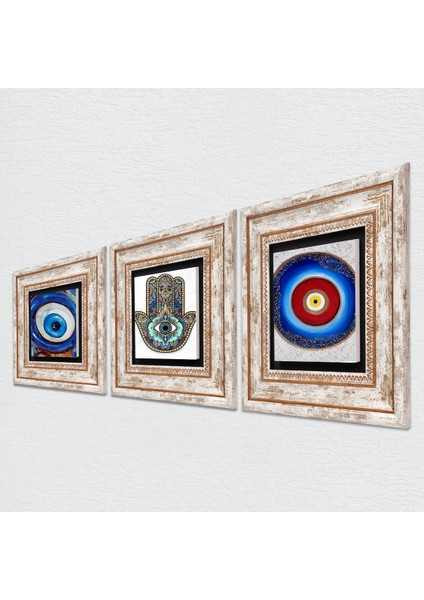 Stone Nazar, Fatma Ana Eli (Hamsa) Çerçeveli Taş Duvar Tablosu 3’lü Set - Dekoratif Modern Sanat, Ev ve Ofis Dekoru |TK3-1958| fiyatları