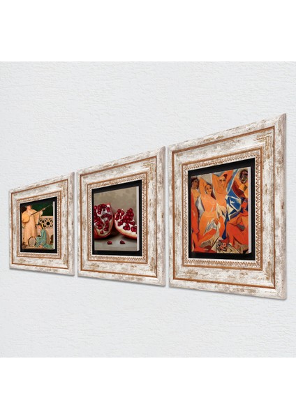 Picasso Avignonlu Kızlar, İki Müzisyen Kız Tablosu, Nar Taş Duvar Tablosu Çerçeveli Duvar Dekoru 3 Parça Tablo Seti Wall Art T3-1516 fiyatları
