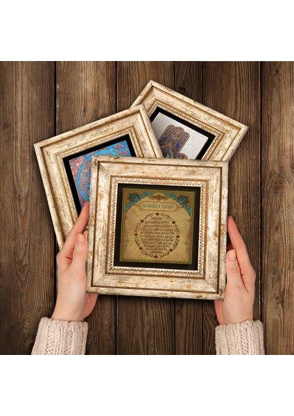 Muhammed Resulullah Lafzı, Allah Lafzı, Bereket Duası Çerçeveli Taş Duvar Tablosu 3’lü Set - Dekoratif Modern Sanat, Ev ve Ofis Dekoru |TK3-675| modelleri