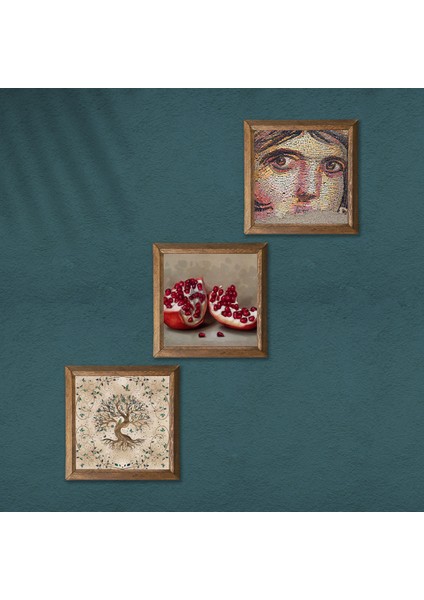 Çingene Kızı Mozaiği, Hayat Ağacı, Nar Taş Duvar Tablosu Ahşap Çerçeveli Duvar Dekoru 3 Parça Tablo Seti Wall Art W3-906 modelleri