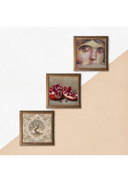 Çingene Kızı Mozaiği, Hayat Ağacı, Nar Taş Duvar Tablosu Ahşap Çerçeveli Duvar Dekoru 3 Parça Tablo Seti Wall Art W3-906 indirimleri