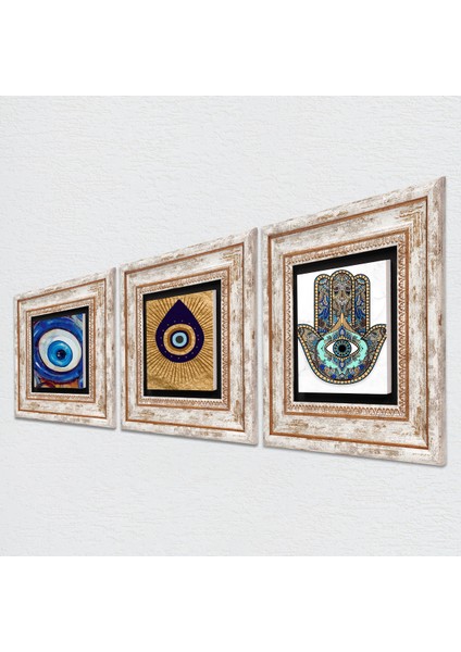 Stone Nazar, Fatma Ana Eli (Hamsa) Çerçeveli Taş Duvar Tablosu 3’lü Set - Dekoratif Modern Sanat, Ev ve Ofis Dekoru |TK3-1997| fiyatları
