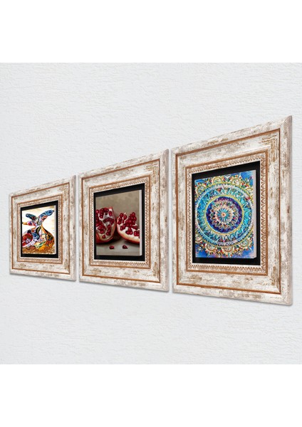 Mandala, Semazen, Nar Taş Duvar Tablosu Çerçeveli Duvar Dekoru 3 Parça Tablo Seti Wall Art T3-887 fiyatları