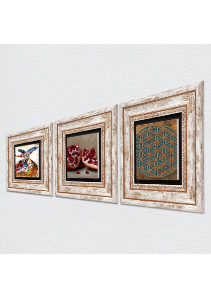 Yaşam Çiçeği, Semazen, Nar Taş Duvar Tablosu Çerçeveli Duvar Dekoru 3 Parça Tablo Seti Wall Art T3-895 fiyatları