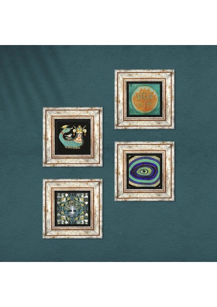 Hayat Ağacı, Nazar, Lotus Çiçeği, Şahmeran Çerçeveli Taş Duvar Tablosu 4’lü Set - Dekoratif Modern Sanat, Ev ve Ofis Dekoru |TK4-1031| fırsatları
