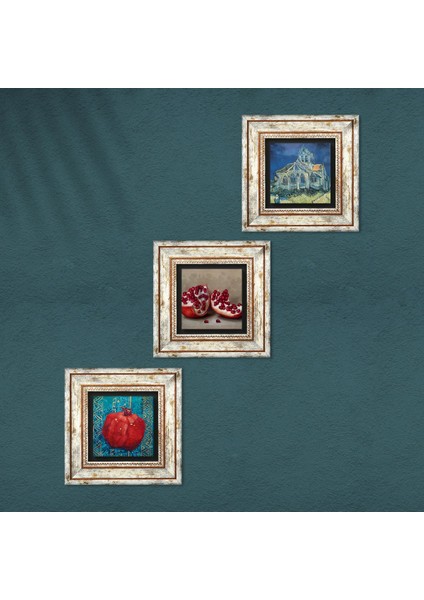 Van Gogh Auvers'deki Kilise, Nar Taş Duvar Tablosu Çerçeveli Duvar Dekoru 3 Parça Tablo Seti Wall Art T3-841 fırsatları