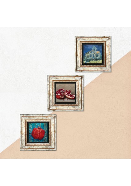 Van Gogh Auvers'deki Kilise, Nar Taş Duvar Tablosu Çerçeveli Duvar Dekoru 3 Parça Tablo Seti Wall Art T3-841 indirimleri