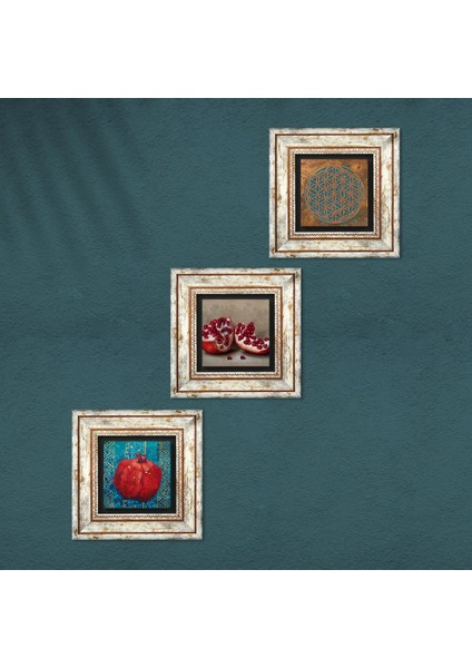 Yaşam Çiçeği, Nar Taş Duvar Tablosu Çerçeveli Duvar Dekoru 3 Parça Tablo Seti Wall Art T3-844 fırsatları
