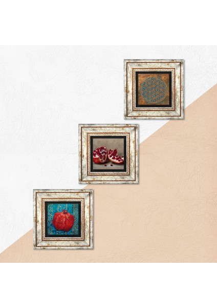 Yaşam Çiçeği, Nar Taş Duvar Tablosu Çerçeveli Duvar Dekoru 3 Parça Tablo Seti Wall Art T3-844 indirimleri