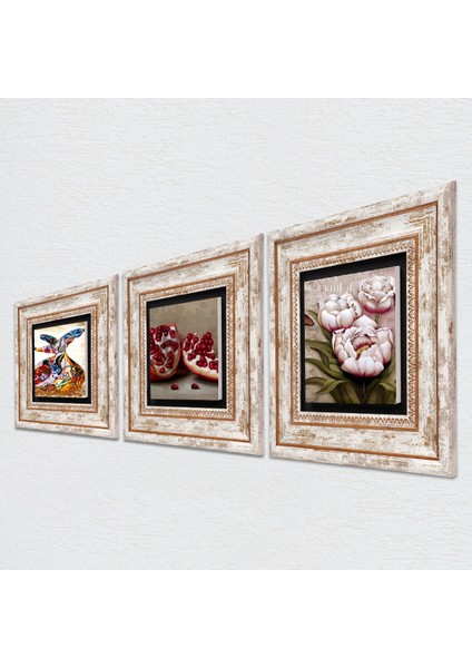 Kelebekli Çiçek, Semazen, Nar Taş Duvar Tablosu Çerçeveli Duvar Dekoru 3 Parça Tablo Seti Wall Art T3-851 fiyatları