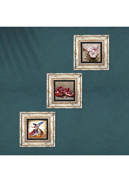 Kelebekli Çiçek, Semazen, Nar Taş Duvar Tablosu Çerçeveli Duvar Dekoru 3 Parça Tablo Seti Wall Art T3-851 fırsatları