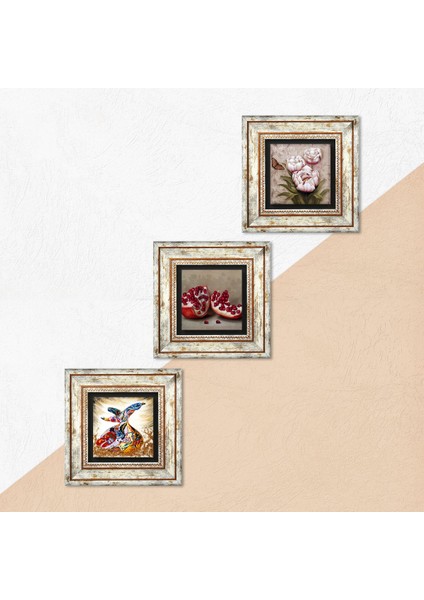 Kelebekli Çiçek, Semazen, Nar Taş Duvar Tablosu Çerçeveli Duvar Dekoru 3 Parça Tablo Seti Wall Art T3-851 indirimleri