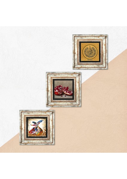 Stone Felak Suresi, Semazen, Nar Çerçeveli Taş Duvar Tablosu 3’lü Set - Dekoratif Modern Sanat, Ev ve Ofis Dekoru |TK3-870| indirimleri